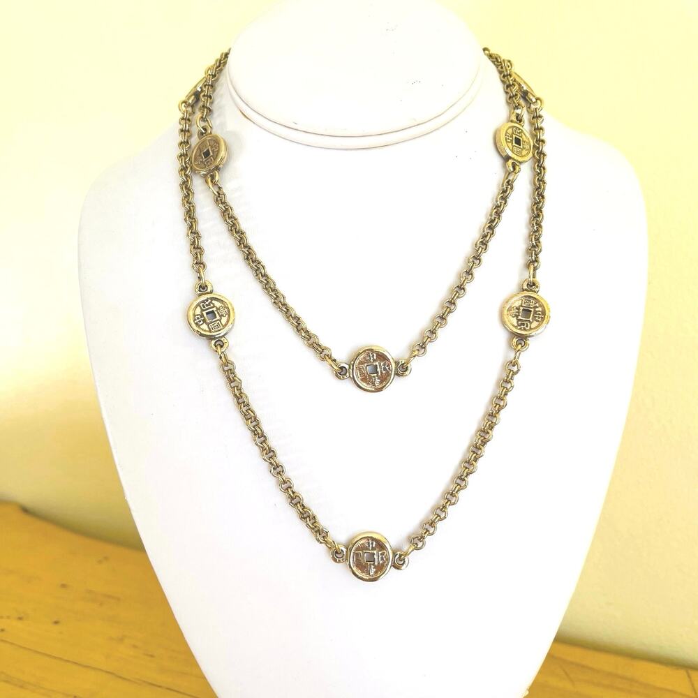 Vtg Anne Klein Accessocraft Station Coin Link Chain Necklace Designer Runway